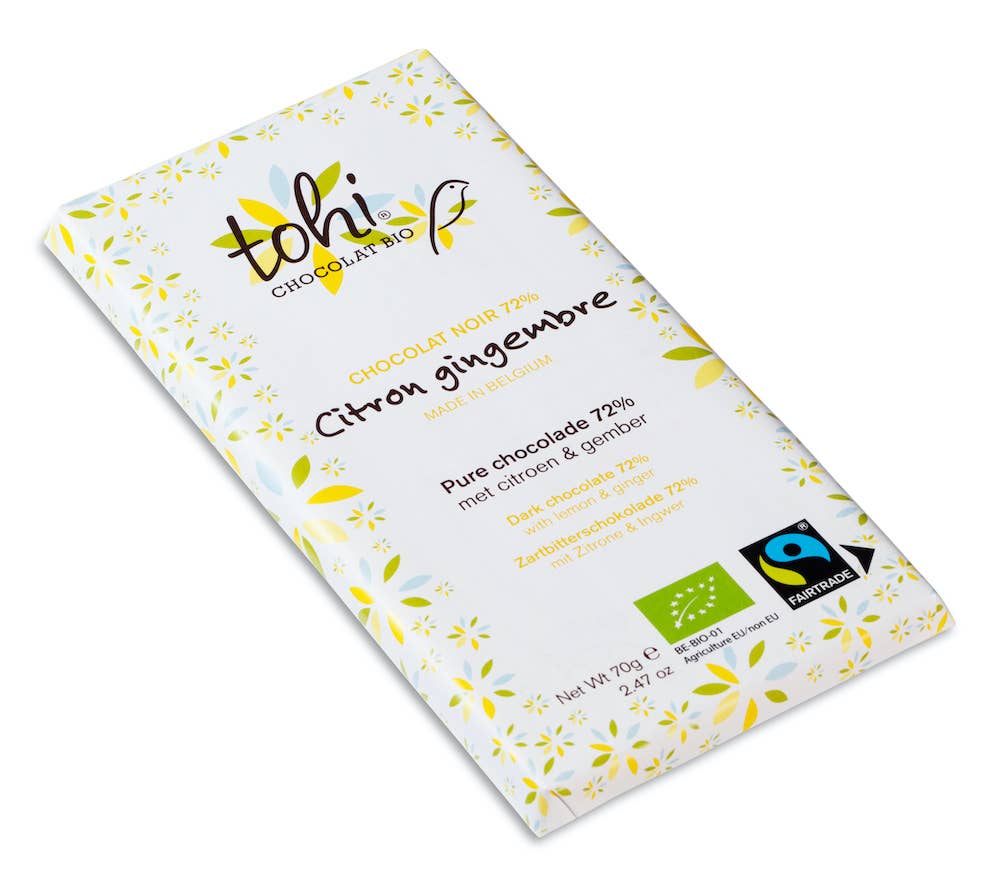 Tohi økologisk mørk sjokolade 72% Sitron og Ingefær - Lev Logisk