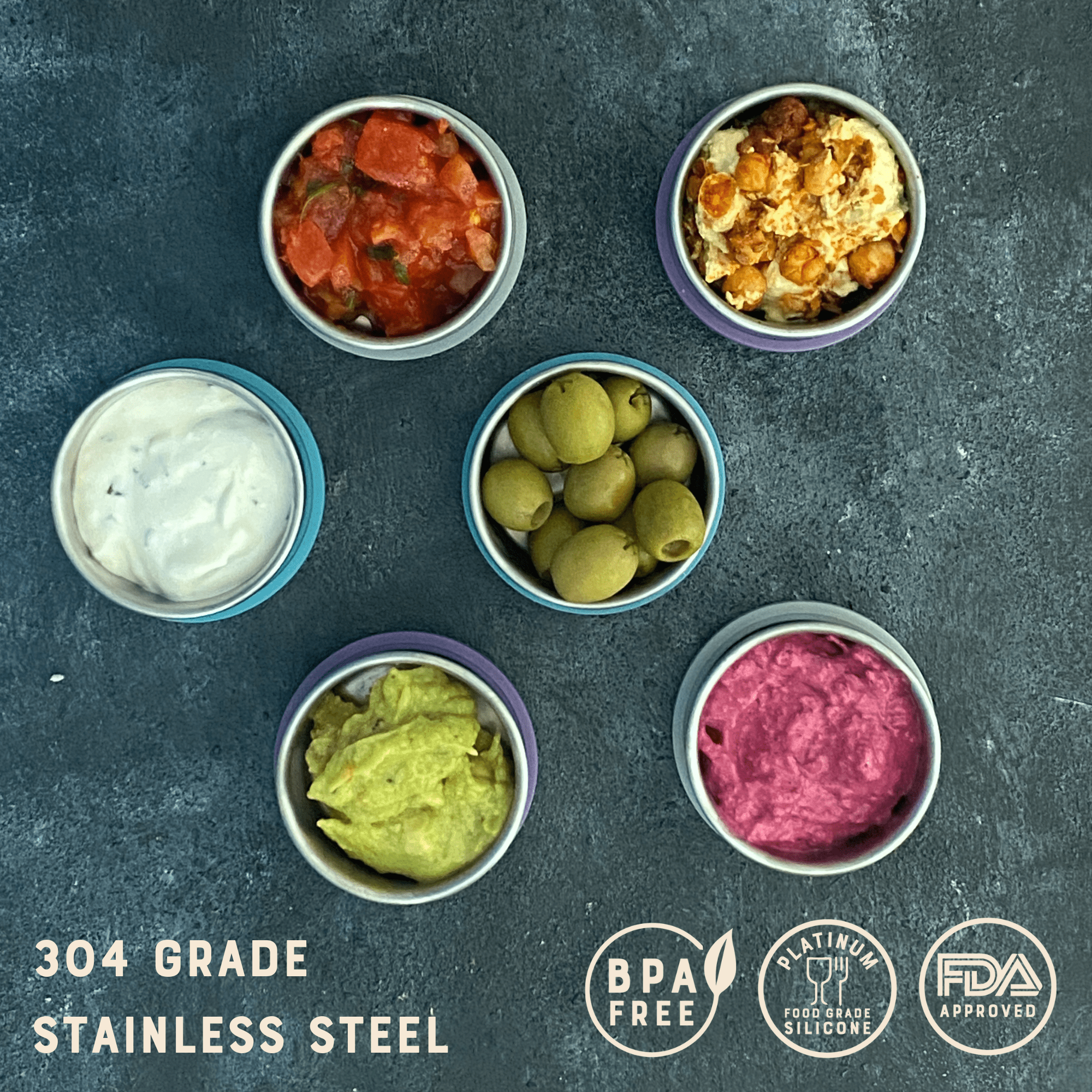 3 - pk Dipbokser i rustfritt stål - Mini - fra Lev Logisk