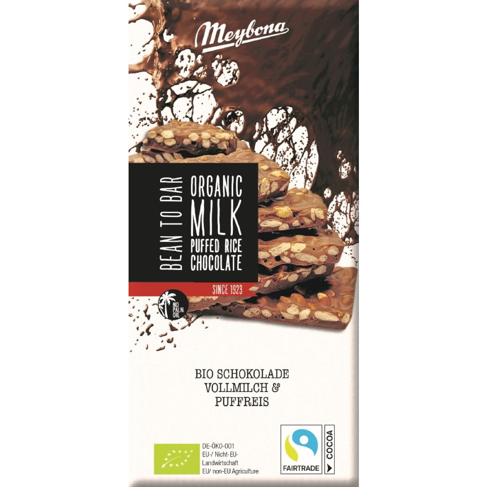 Meybona melkesjokolade m/puffet ris -økologisk- 100 gram