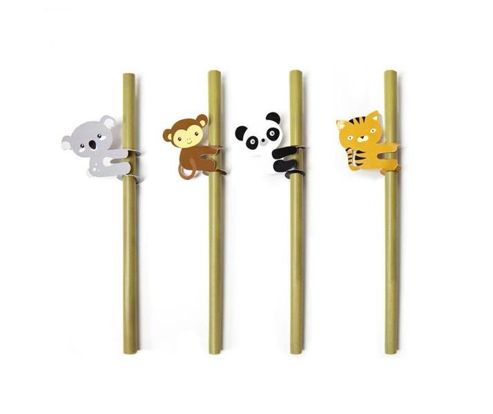 Bambus sugerør med dyrefigurer i papp - Lev Logisk