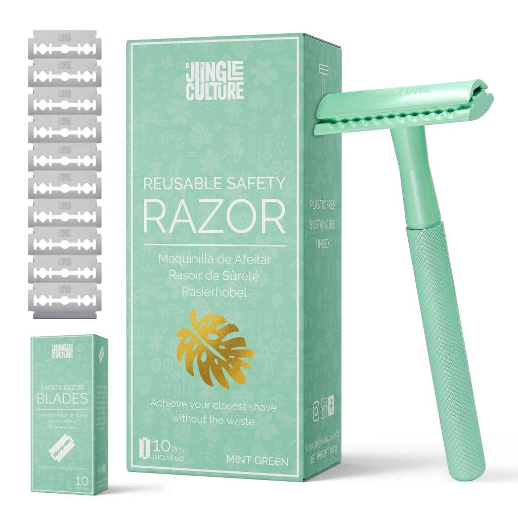 Barberhøvel + 10 barberblad - Mint - Lev Logisk