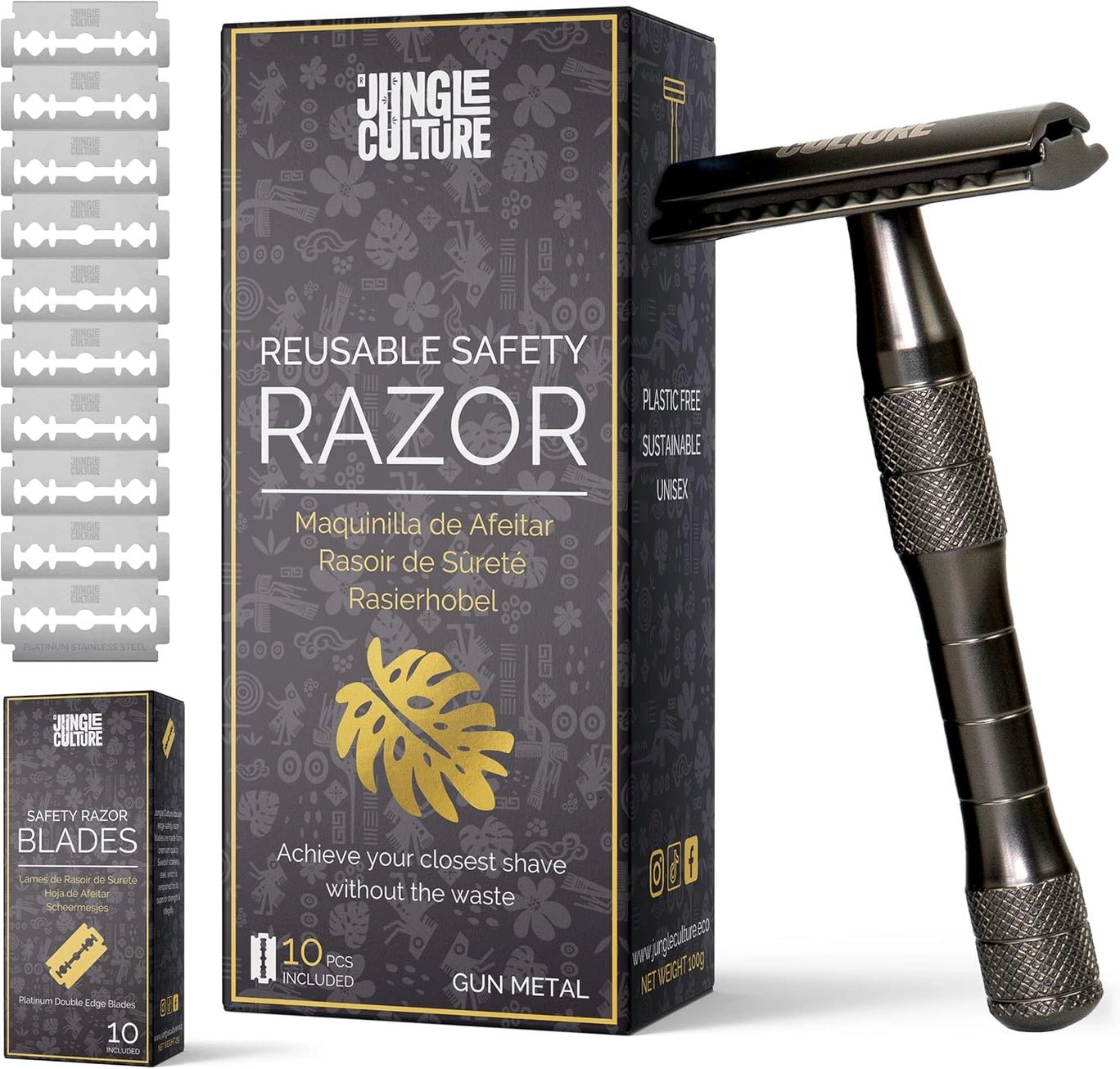 Barberhøvel + 10 blader - Black - fra Lev Logisk