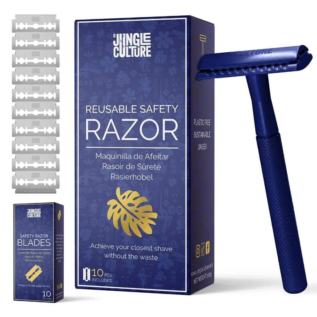 Barberhøvel + 10 blader - Sapphire blue - fra Lev Logisk