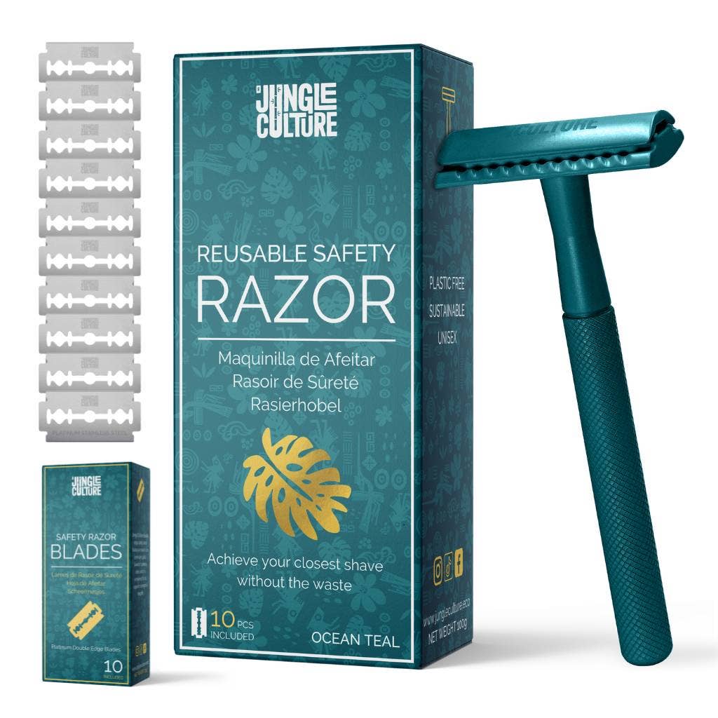 Barberhøvel + 10 stk barberblad -Teal-