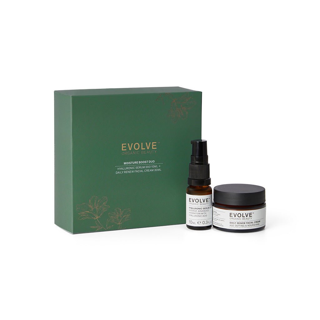 EVOLVE MOISTURE BOOST DUO Gavesett m/ Hyaluronic Serum og Daily Renew Facial Cream fra Lev Logisk