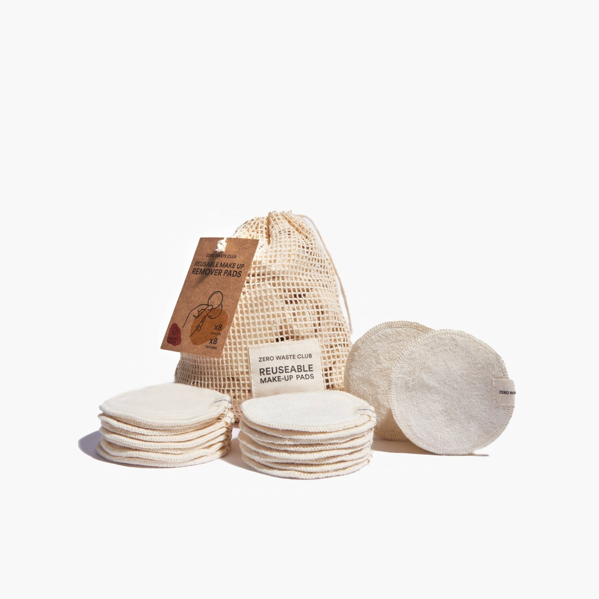 Gjenbrukbare sminkefjerningspads i økologisk bomull – 16 stk fra Lev Logisk