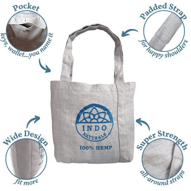 Handlenett TOTE bag 100% hamp - Lev Logisk