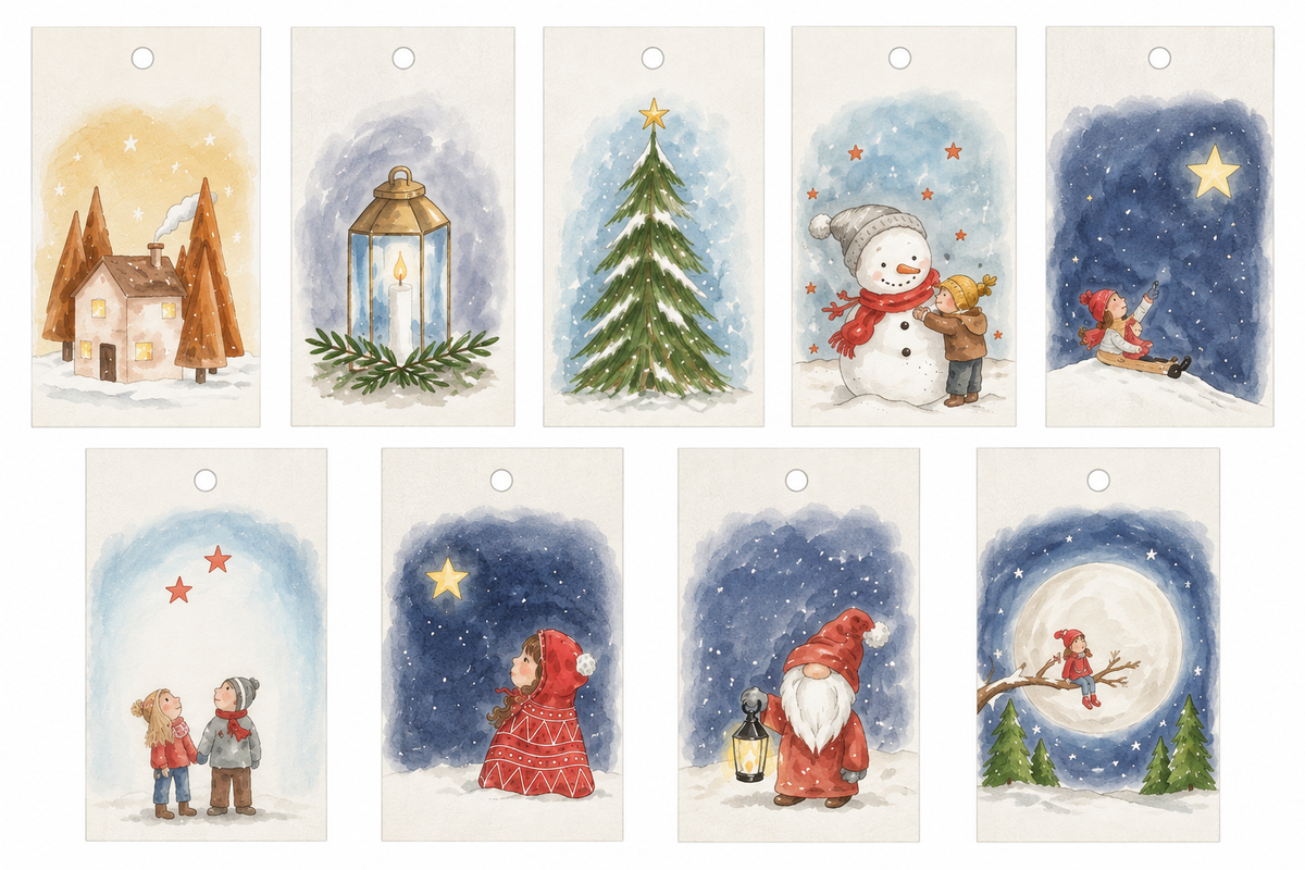Gavelapper JUL 9-pk illustrert av Anne Cathrine Rosendahl