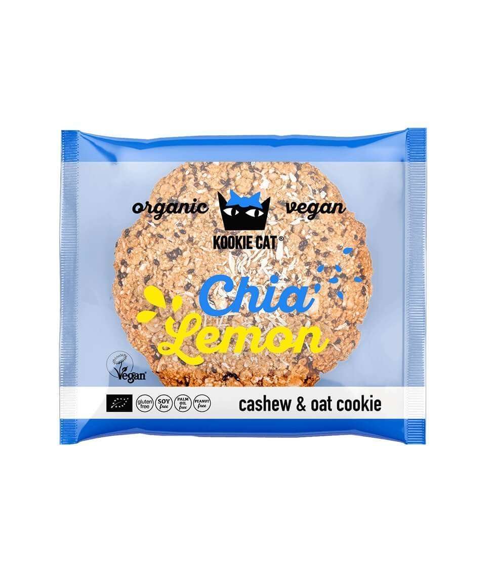 Kookie Cat Chia & Lemon Cookie – Vegan & Glutenfri, 50 g fra Lev Logisk
