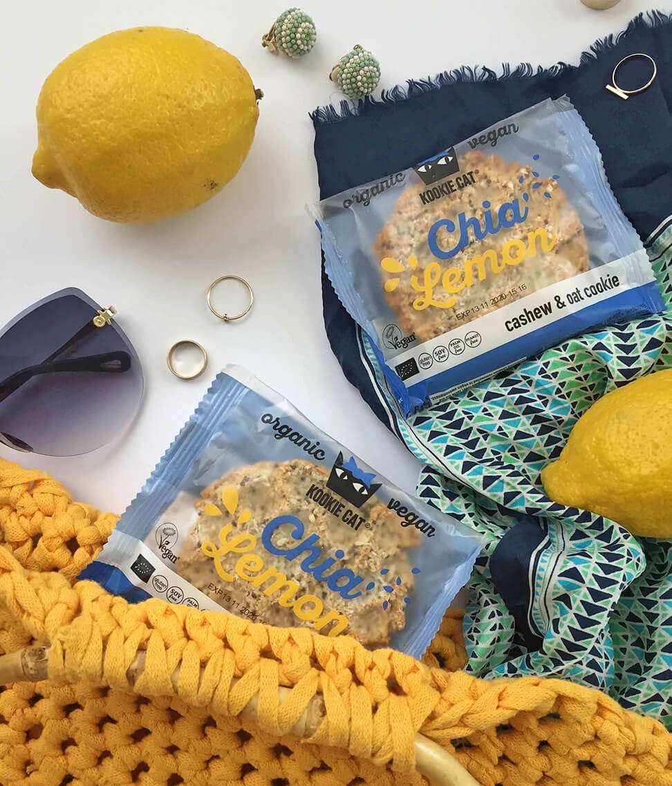 Kookie Cat Chia & Lemon Cookie – Vegan & Glutenfri, 50 g fra Lev Logisk