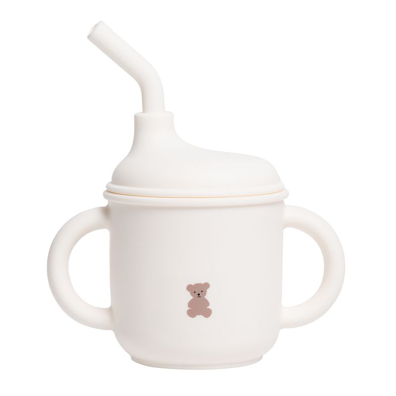 Kopp i silikon med sugerør og hank - Bamse - fra Lev Logisk