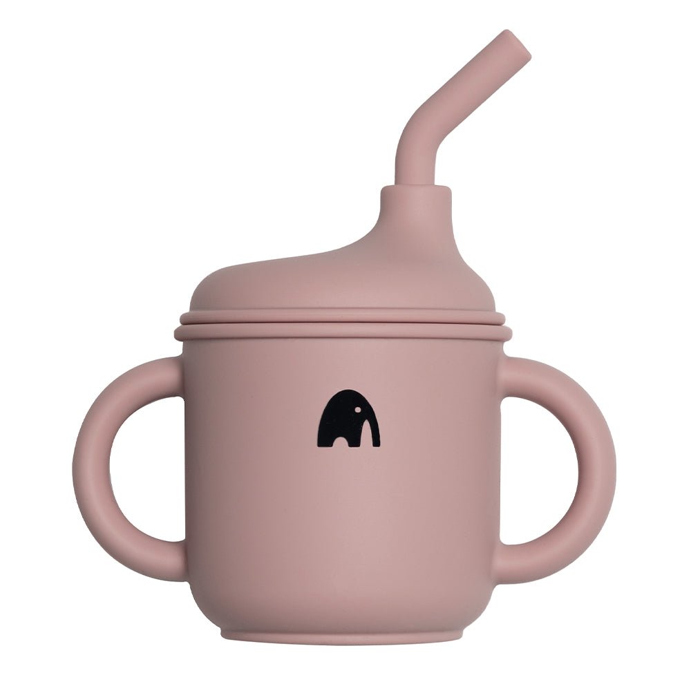 Kopp i silikon med sugerør og hank - Pale pink - Lev Logisk