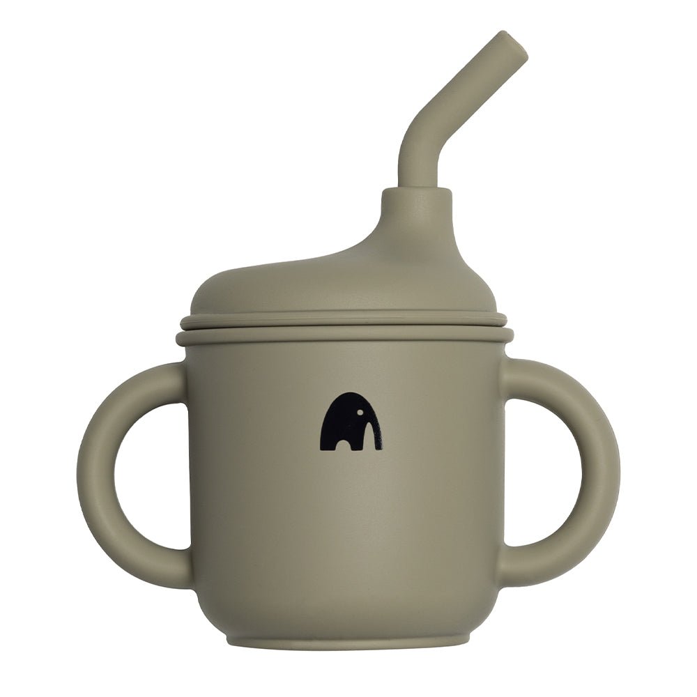 Kopp i silikon med sugerør og hank - Pistasj - Lev Logisk