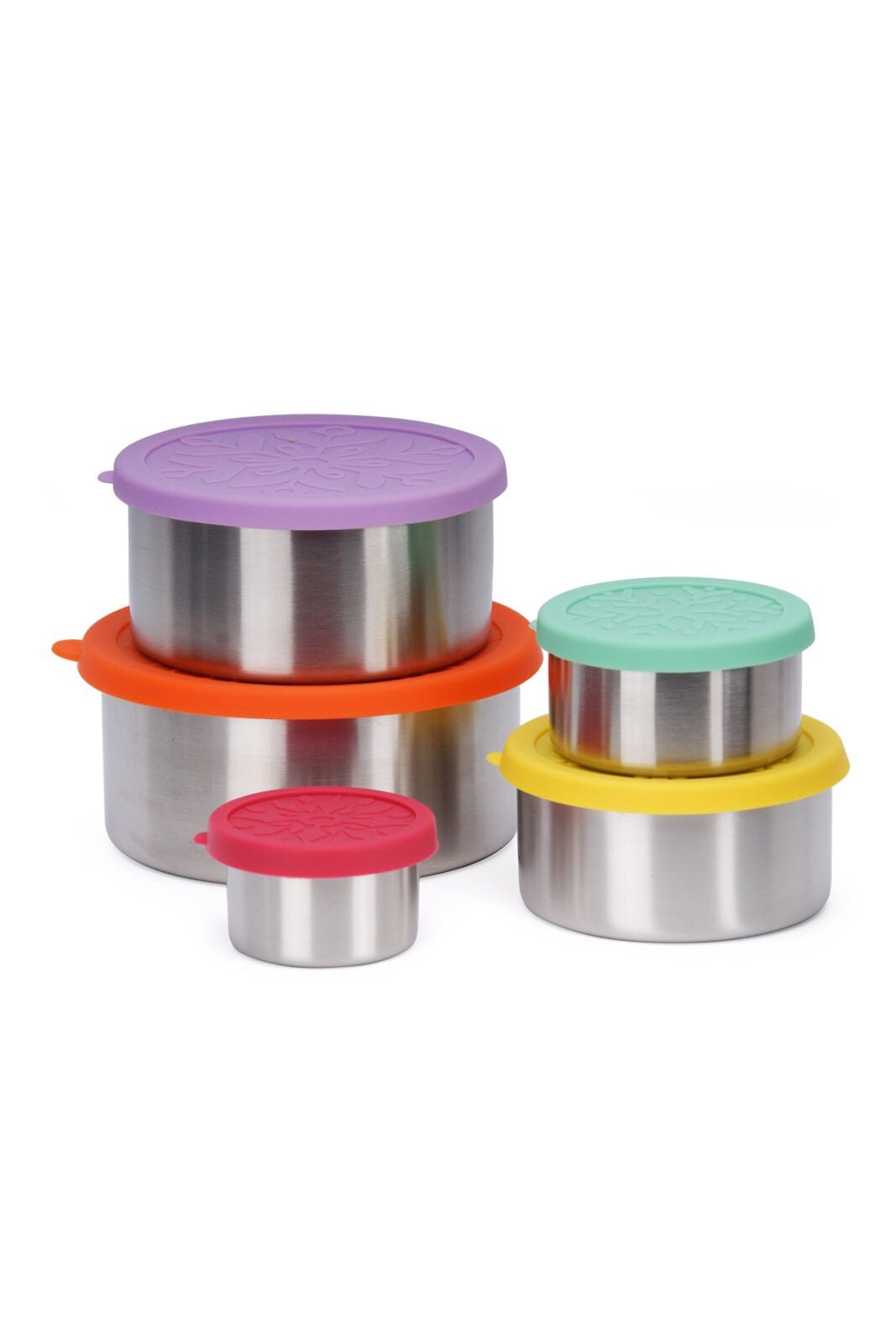 Minimal stålbokser i rustfritt stål m/lokk i silikon 5 pk fra Lev Logisk