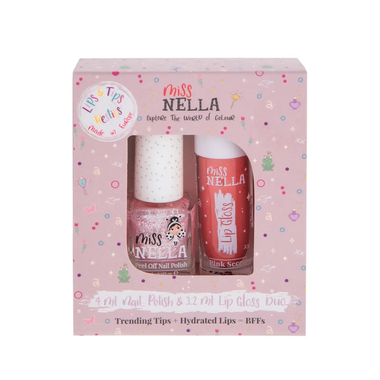 Miss Nella duo lipgloss+neglelakk (Sugar hugs/pink secret) fra Lev Logisk
