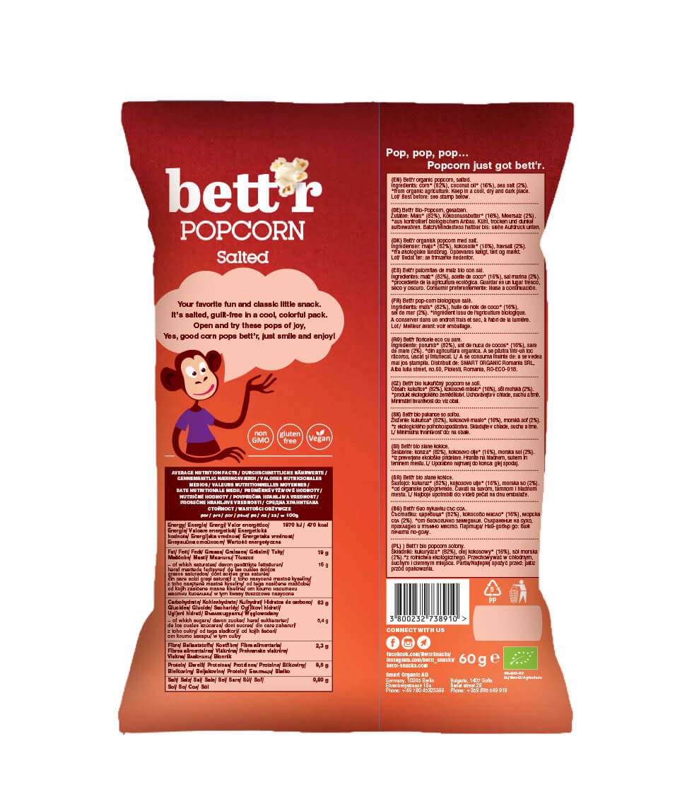 Økologisk popkorn saltet 60 gram fra Lev Logisk