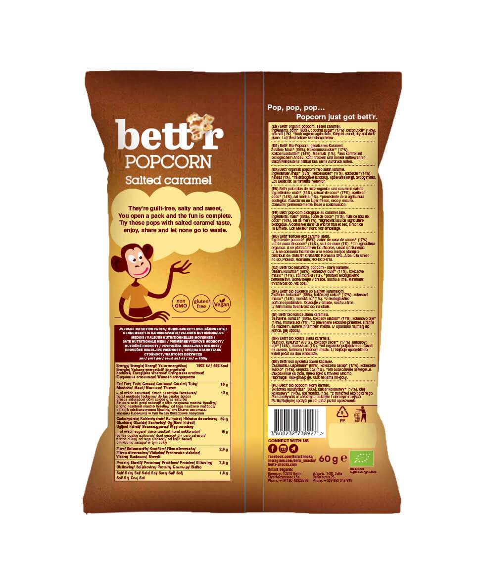 Popkorn salt karamell 60 gram fra Lev Logisk