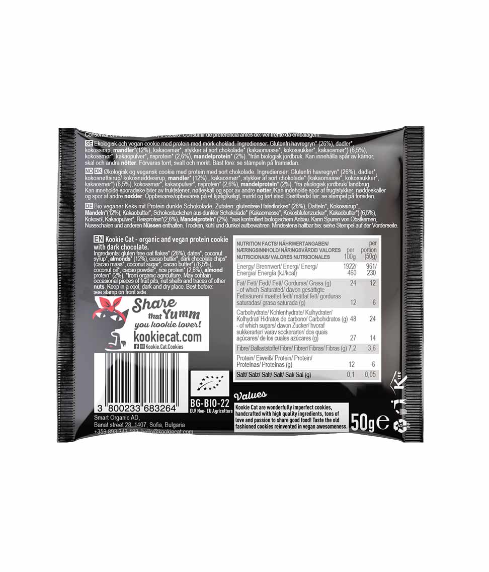Proteincookie m/ mørk sjokolade 50g fra Lev Logisk