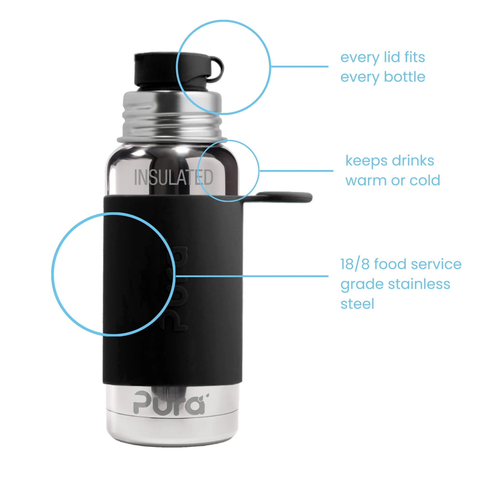 Pura ISOLERT sportsflaske 475 ml - Black - fra Lev Logisk