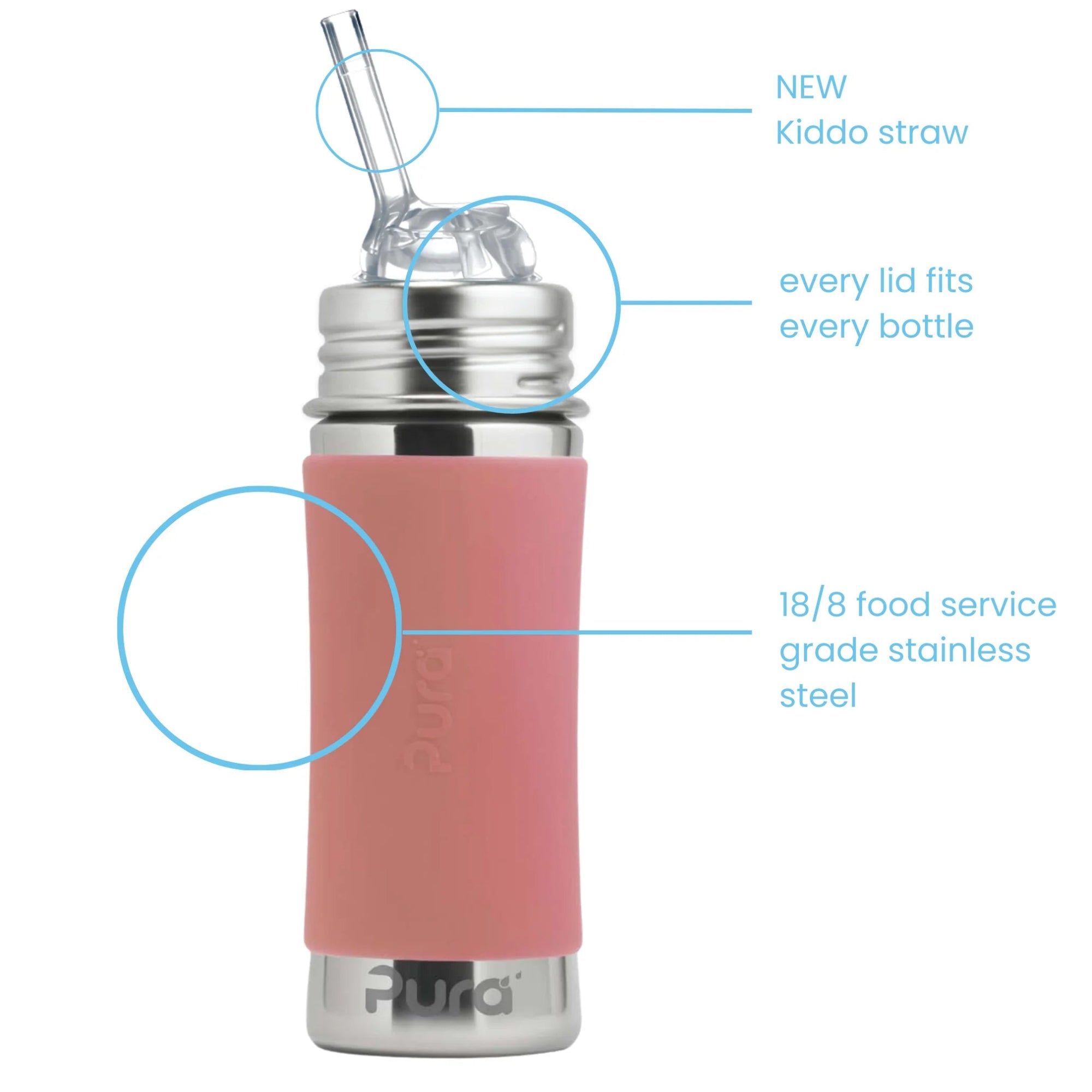 Pura KIDDO sugerørflaske 325 ml - Rose fra Lev Logisk
