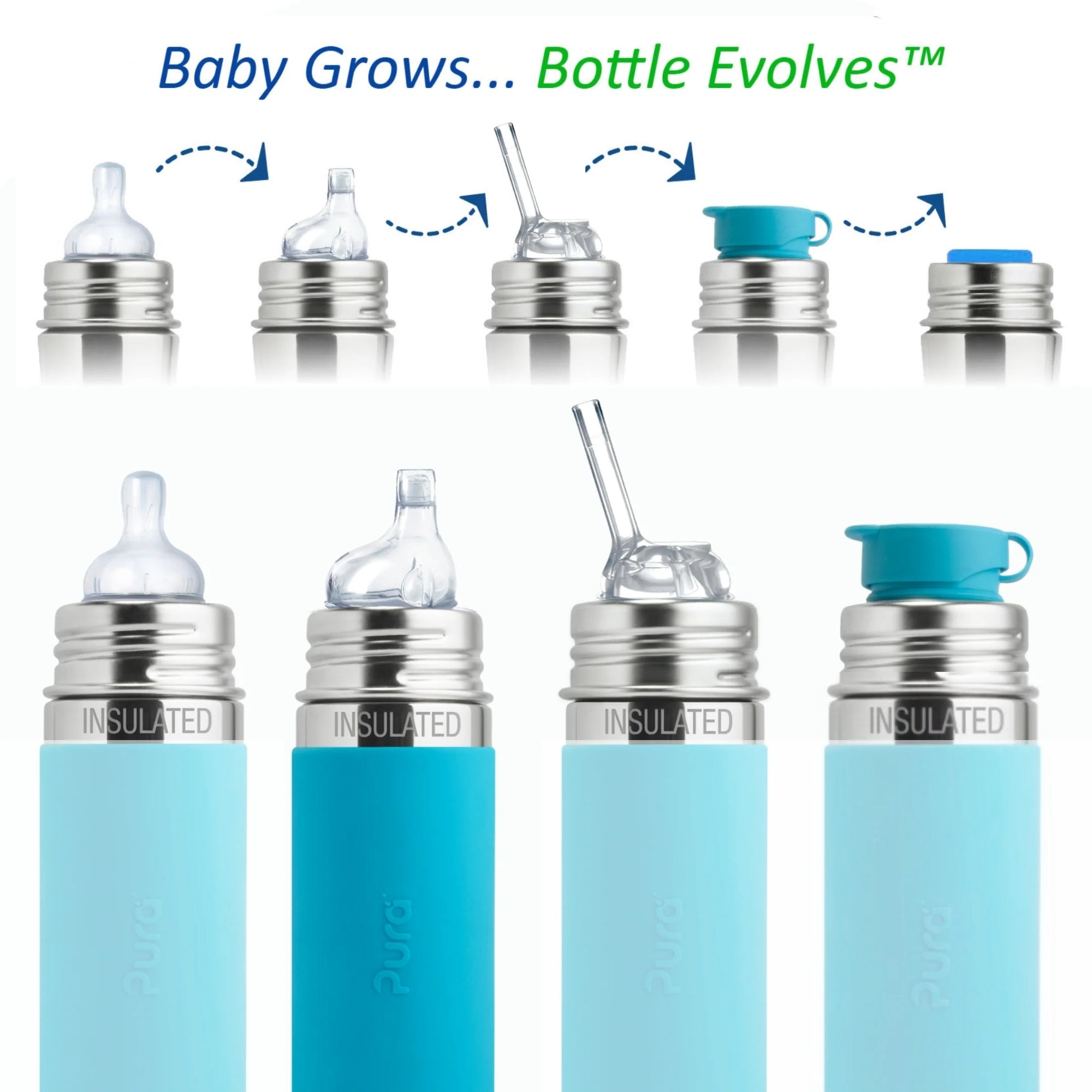 Pura Kiki ISOLERT sippyflaske 260 ml - Aqua - fra Lev Logisk