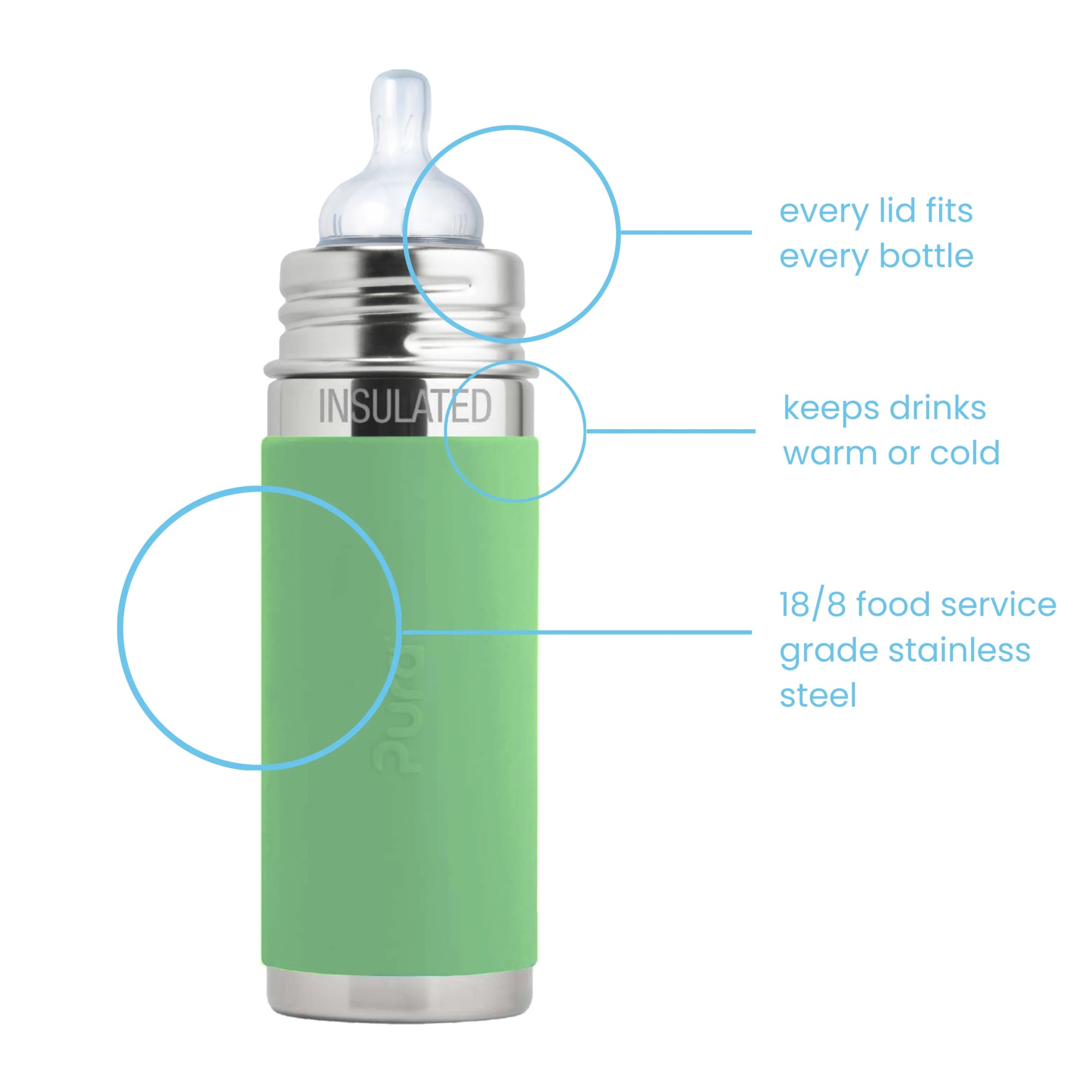 Pura Kiki ISOLERT tåteflaske 260 ml - Moss - Lev Logisk