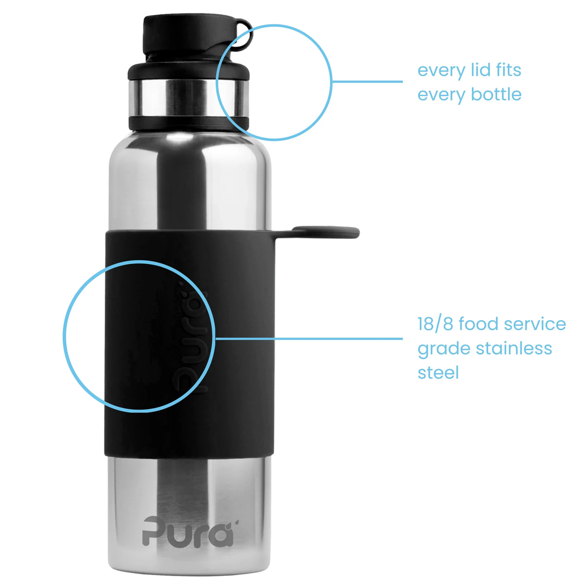 Pura sportsflaske 850 ml - Black fra Lev Logisk