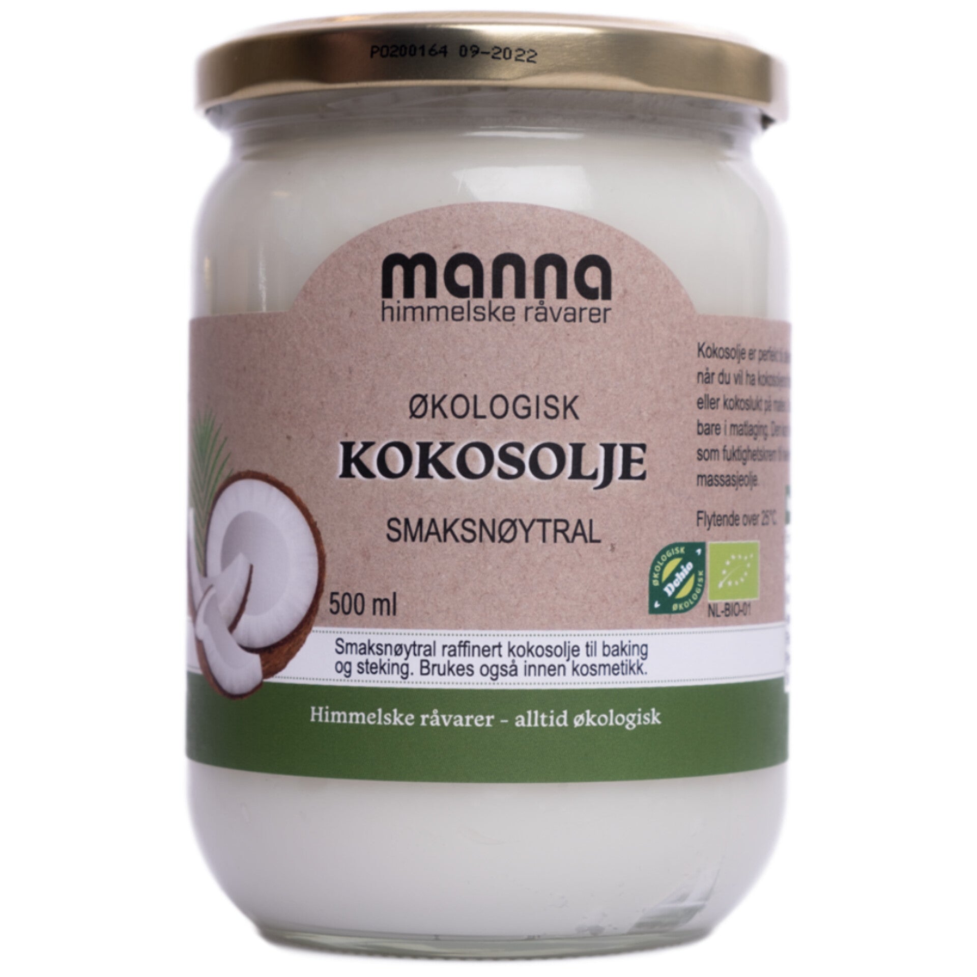 Smaksnøytral kokosolje - 500 ml økologisk - Lev Logisk