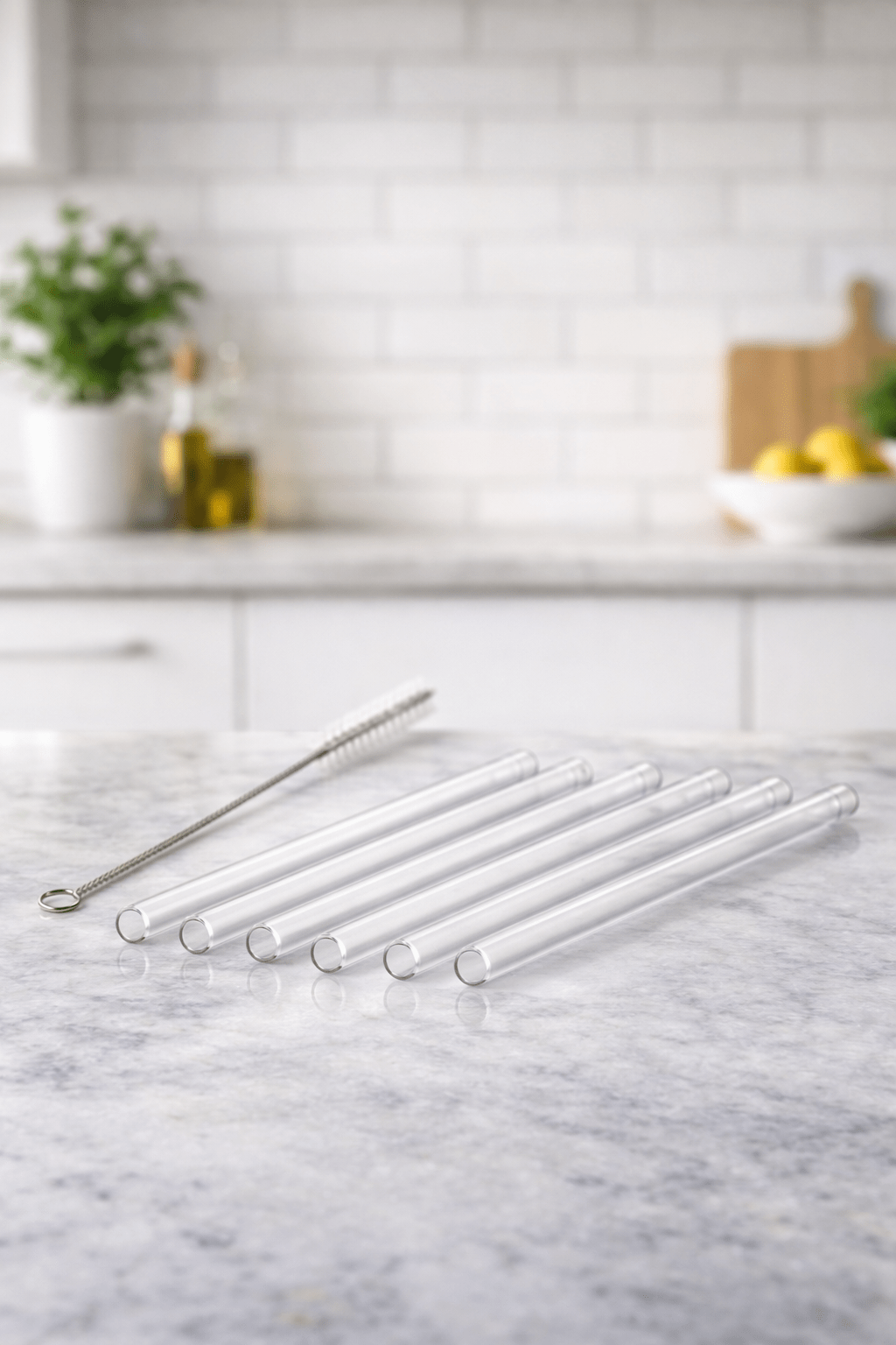 Sugerør i klart glass 6pk m/børste fra Lev Logisk