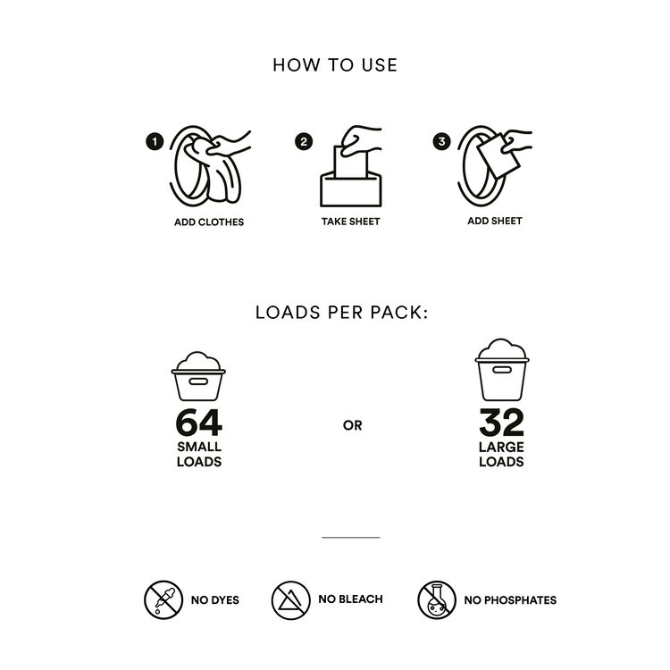 Zero Waste Club Vaskeark til klesvask - 64 ark (plastfrie) - Lev Logisk