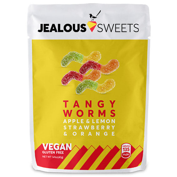 Jealous Sweets tangy worm - eple og sitron, jordbær og appelsin - Lev Logisk