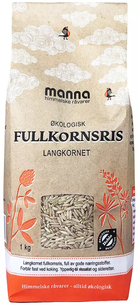 Langkornet, økologisk fullkornsris 1 kg