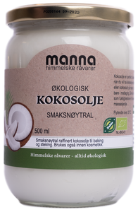 Manna økologisk kokosolje smaksnøytral -500 ml - Lev Logisk